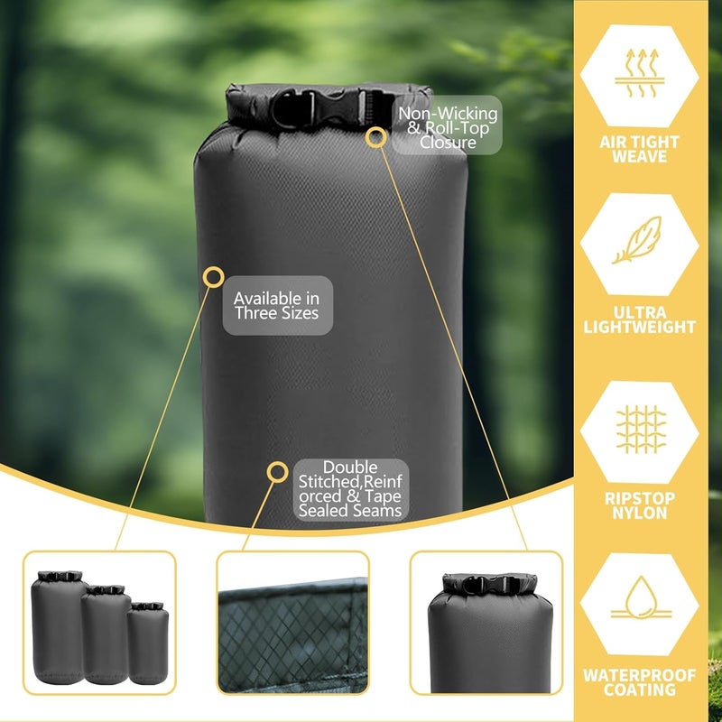 ELAORY Waterproof Dry Bags 3 Pack (5L, 10L, 20L) - Lightweight Waterproof Storage Bags for Travel, Boating, Fishing, Rafting, Swimming, Camping & Outdoor Activities - Durable & Compact Design - Grey - Image 3